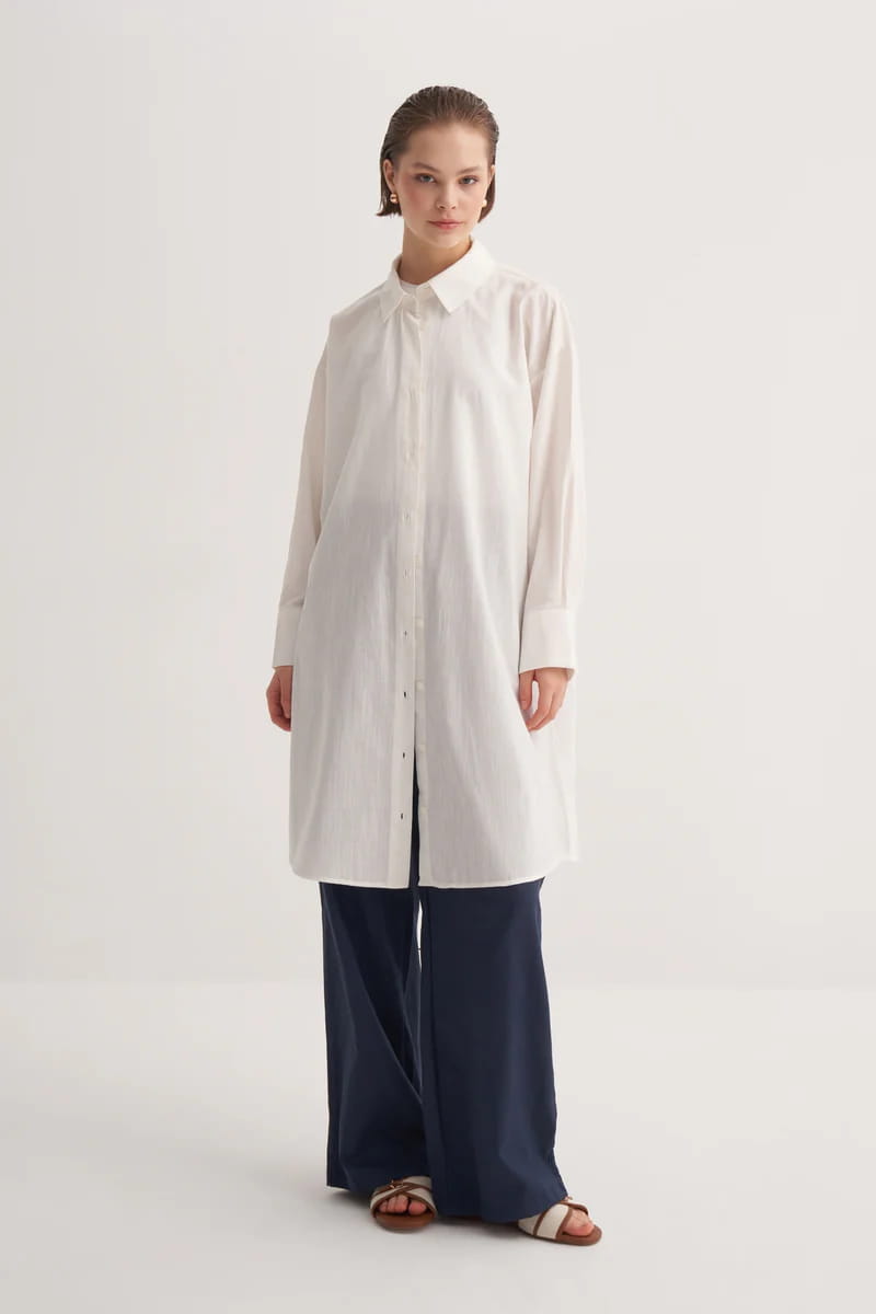 Ecru organic cotton long basic shirt