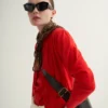 Red viscose knitwear t-shirt cardigan set