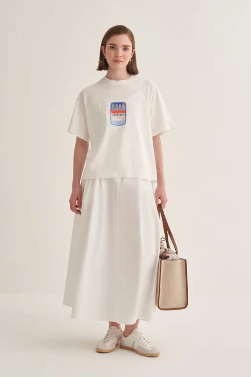 Ecru oversized artistic print t-shirt