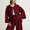 Burgundy draped cotton kimono shirt