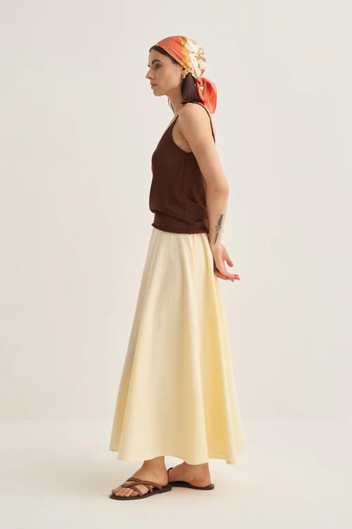 Butter yellow organic cotton flared skirt