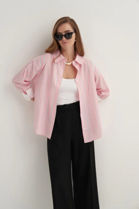 Pink striped poplin contrast-cuff shirt