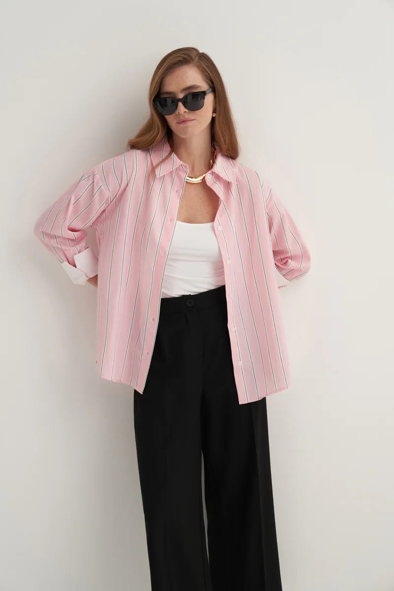 Pink striped poplin contrast-cuff shirt