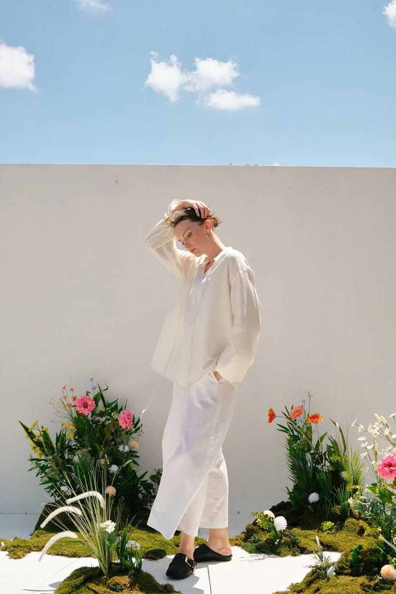 Ecru organic cotton v-neck blouse