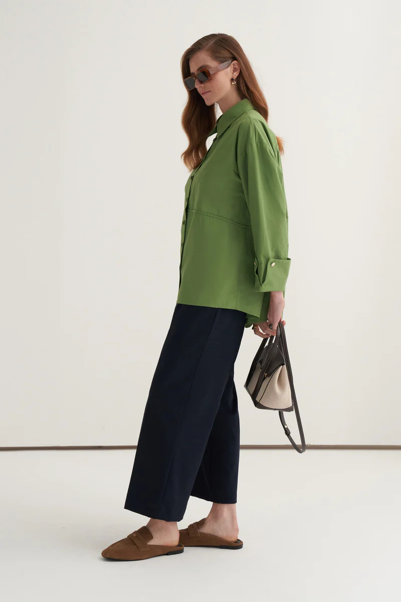 Light green oversized button-detail shirt