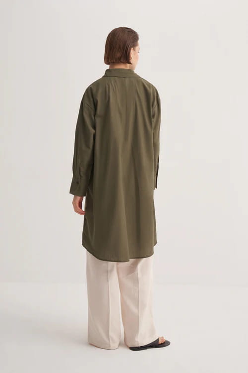 Khaki organic cotton long basic shirt