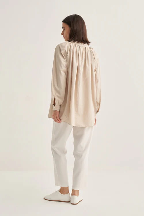 Beige collared poplin blouse
