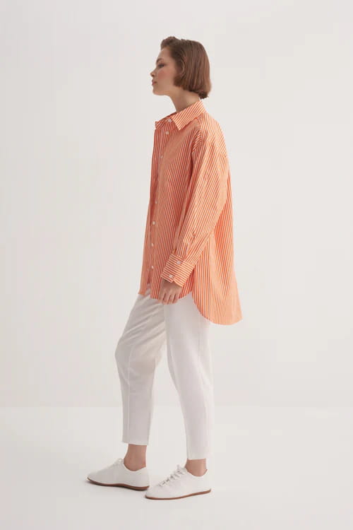Orange striped oversized poplin yoke shirt