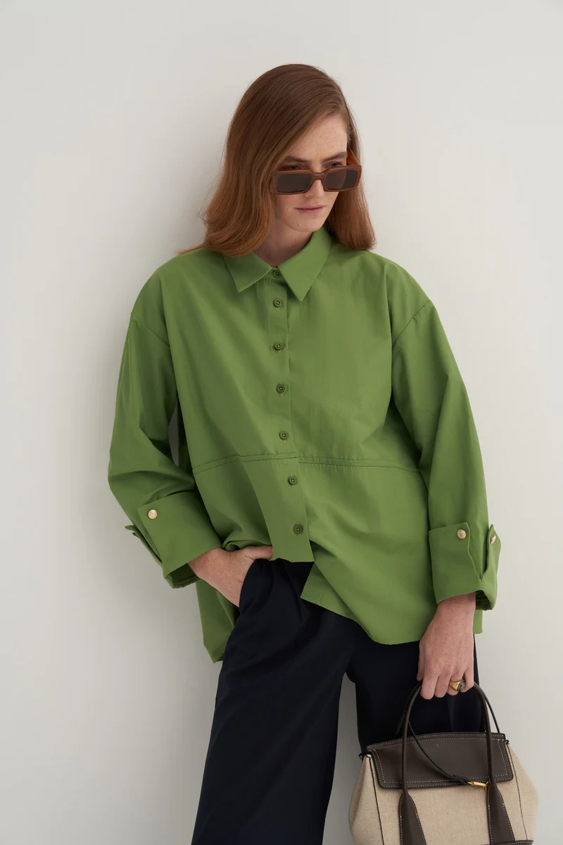 Light green oversized button-detail shirt