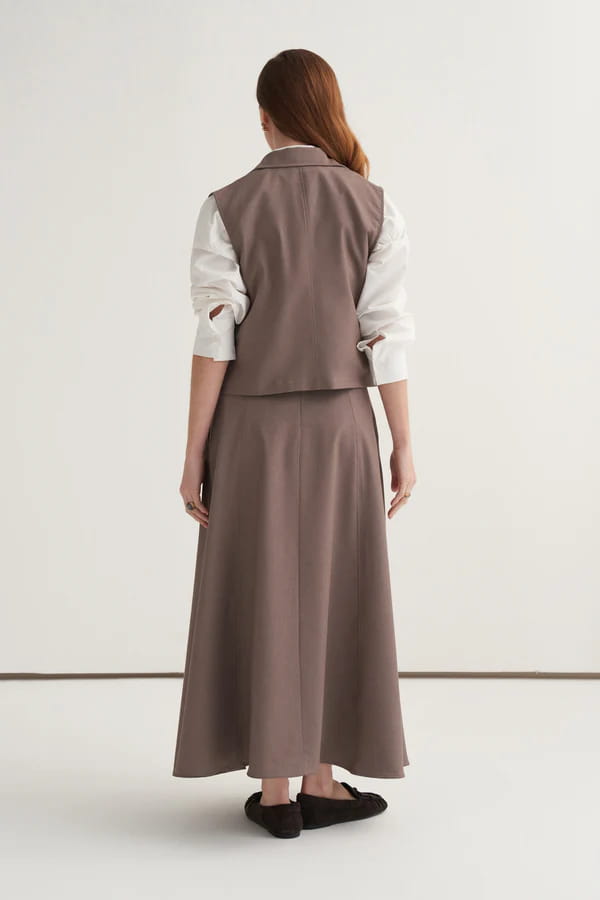 Mink gabardine vest skirt suit