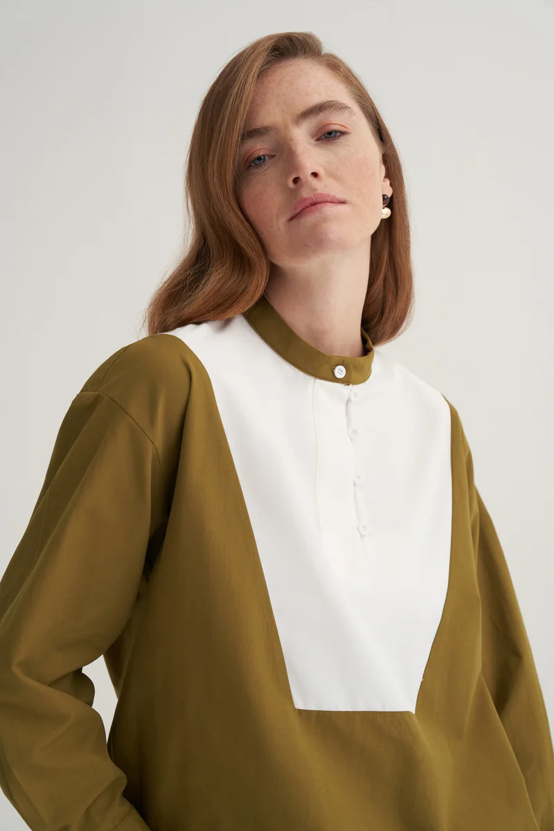 Olive green high-neck detail shirt