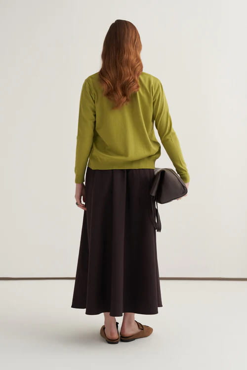 Olive green viscose knitwear t-shirt cardigan set