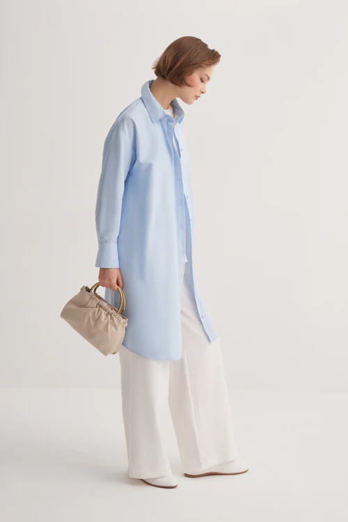 Blue poplin basic long shirt