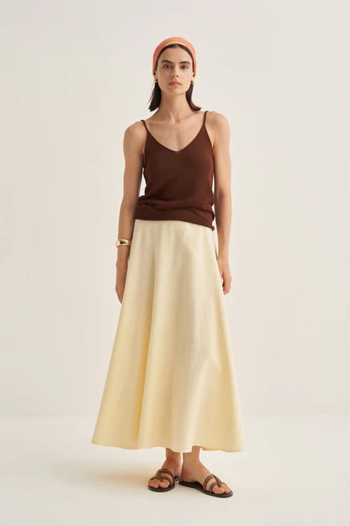 Butter yellow organic cotton flared skirt