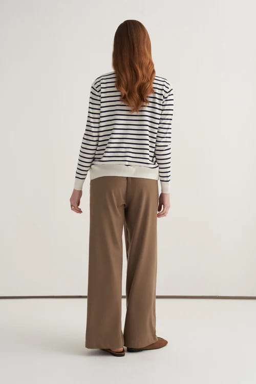 Navy striped viscose knitwear t-shirt cardigan set