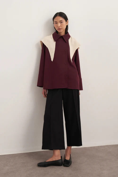 Plum double-breasted gabardine shirt