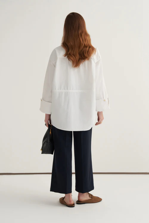 Ecru oversized button-detail shirt