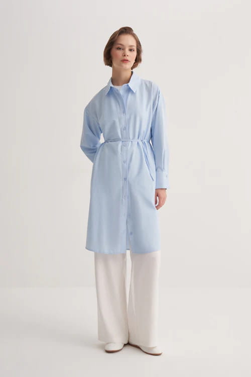 Blue poplin basic long shirt