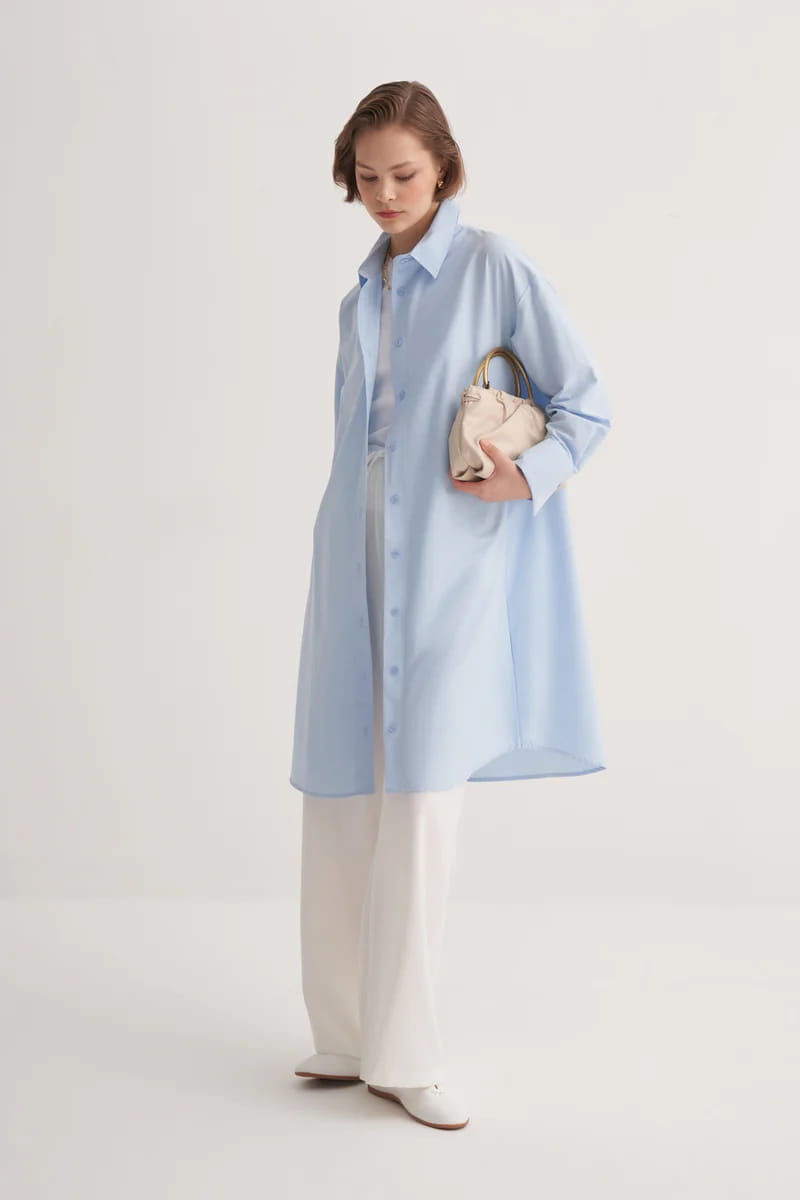 Blue poplin basic long shirt