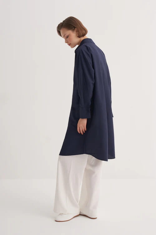 Navy poplin basic long shirt