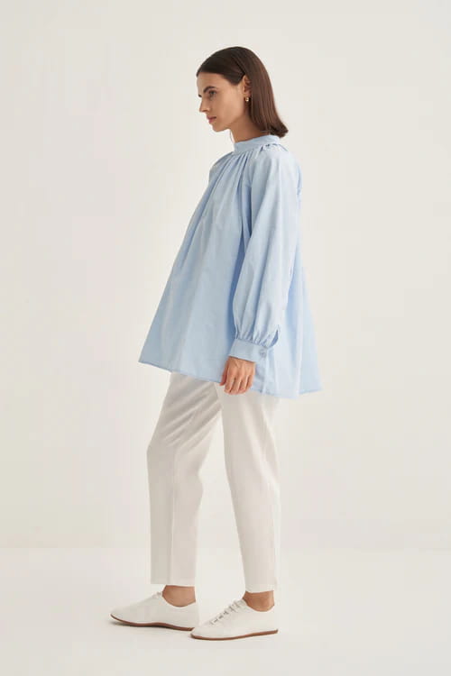Blue collared poplin blouse
