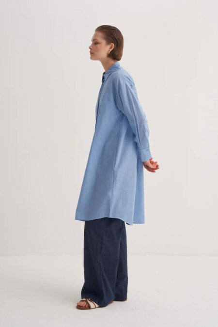 Blue organic cotton long basic shirt