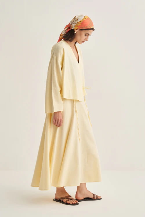 Butter yellow organic cotton flared skirt