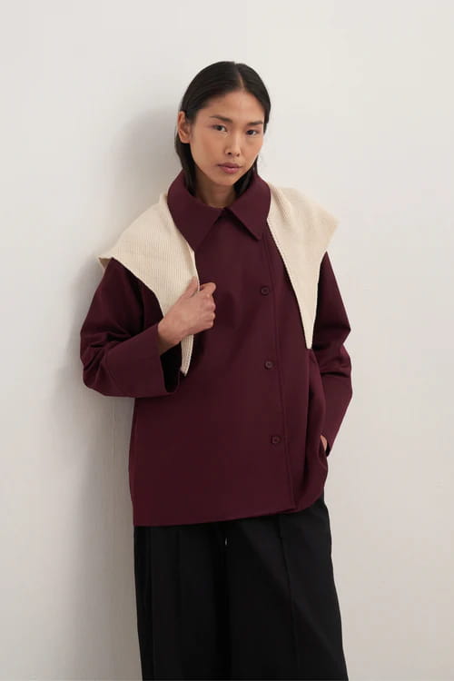 Plum double-breasted gabardine shirt