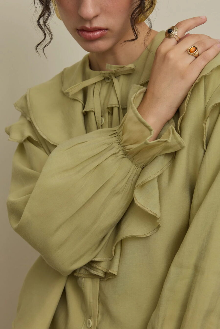 Mint flounced detail suit