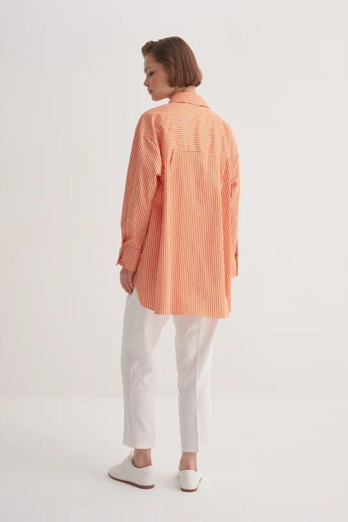 Orange striped oversized poplin yoke shirt