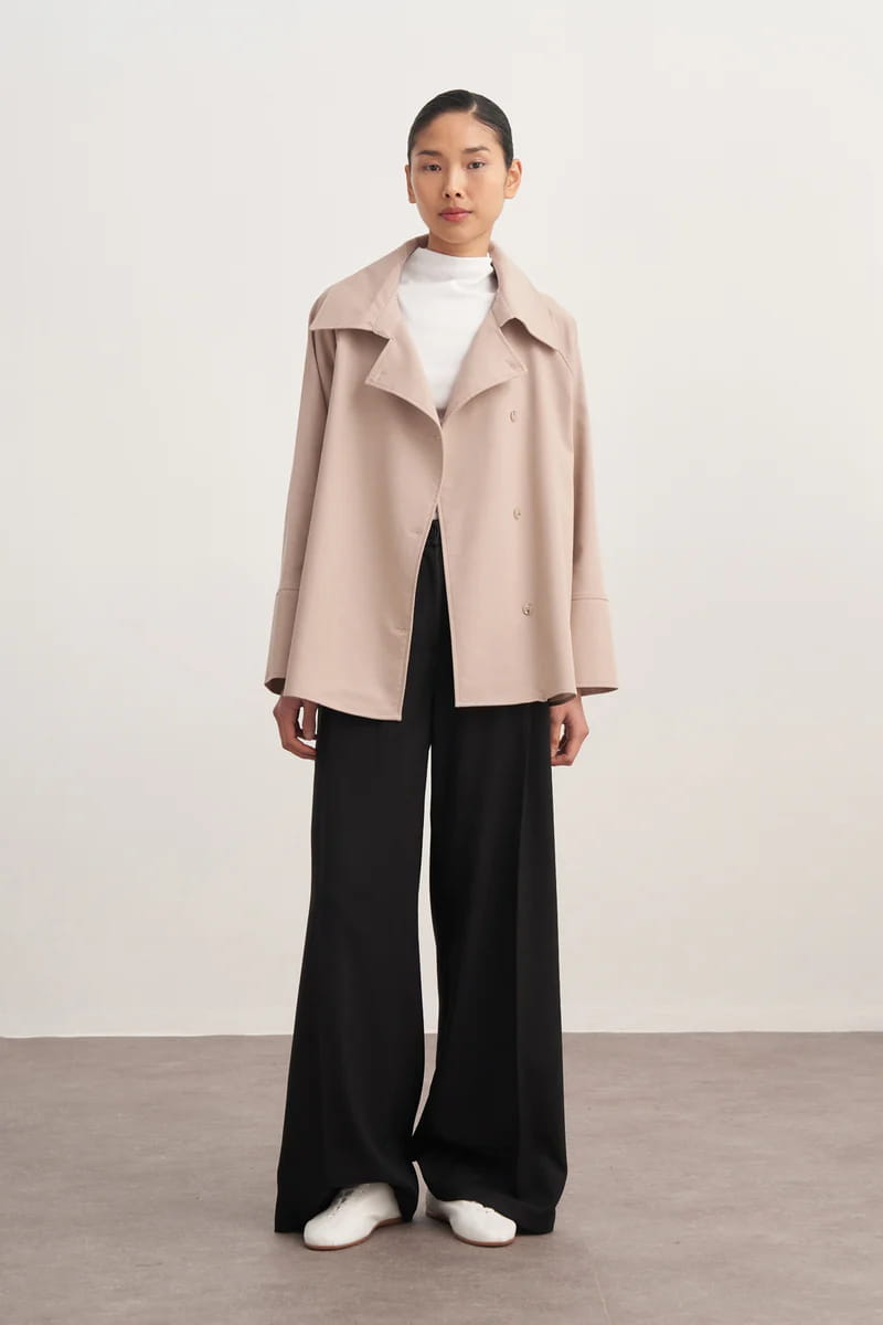 Beige double-breasted gabardine shirt