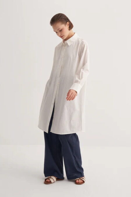Ecru organic cotton long basic shirt