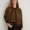 Green striped viscose knitwear t-shirt cardigan set