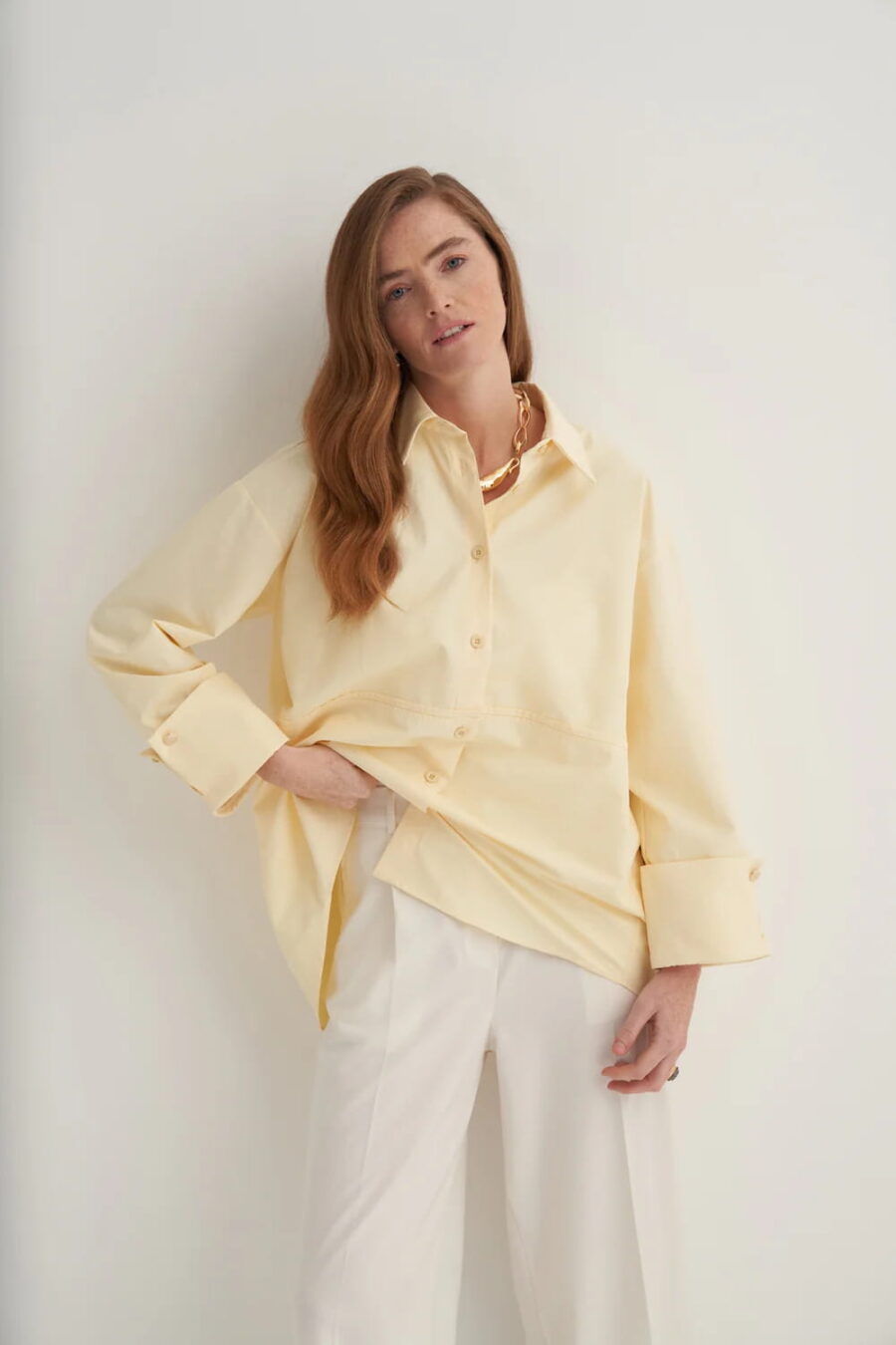 Butter yellow oversized button-detail shirt