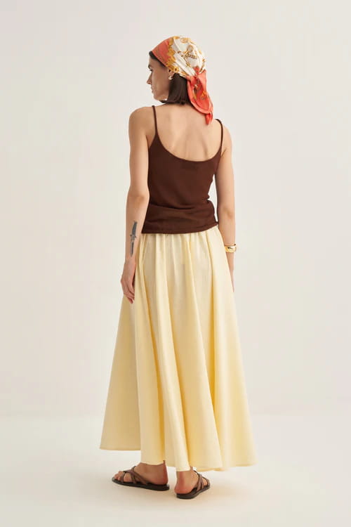 Butter yellow organic cotton flared skirt
