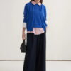Cobalt blue viscose knitwear t-shirt cardigan set