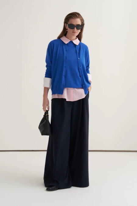 Cobalt blue viscose knitwear t-shirt cardigan set