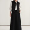 Black gabardine vest skirt suit