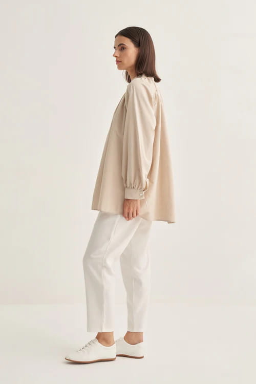 Beige collared poplin blouse