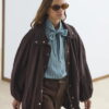Brown high collar gathered bomber jacket