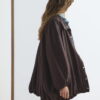 Brown high collar gathered bomber jacket
