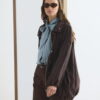 Brown high collar gathered bomber jacket