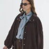 Brown high collar gathered bomber jacket