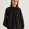 Black collared poplin blouse