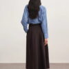 Brown gabardine double-pleated skirt