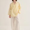 Butter yellow organic cotton v-neck blouse