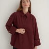 Burgundy oversized button-detail shirt