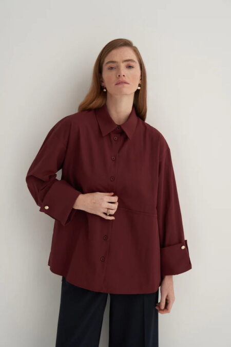 Burgundy oversized button-detail shirt