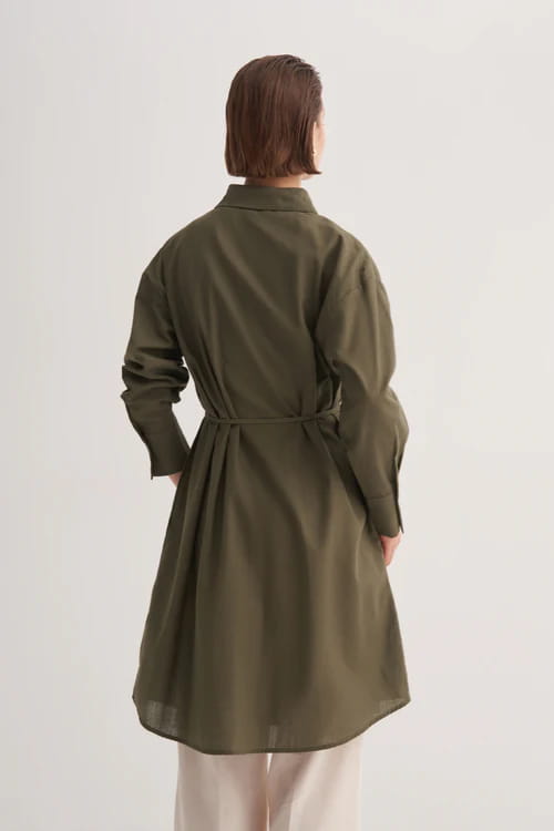 Khaki organic cotton long basic shirt