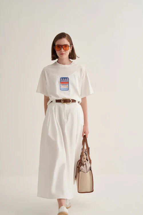 Ecru oversized artistic print t-shirt